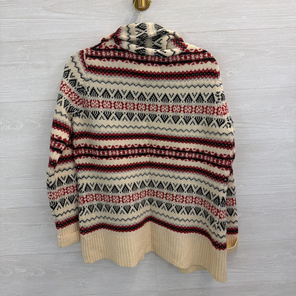 Cambridge Dry Goods White/ Red/ Blue Print Button Front Sweater Large