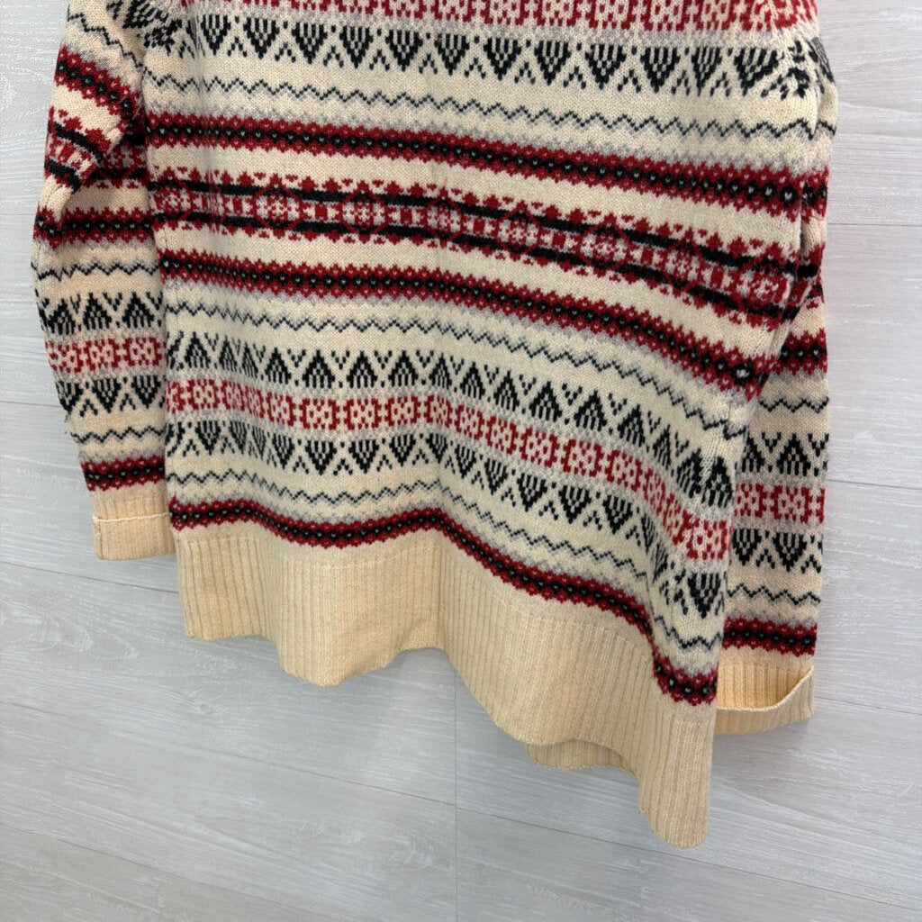 Cambridge Dry Goods White/ Red/ Blue Print Button Front Sweater Large
