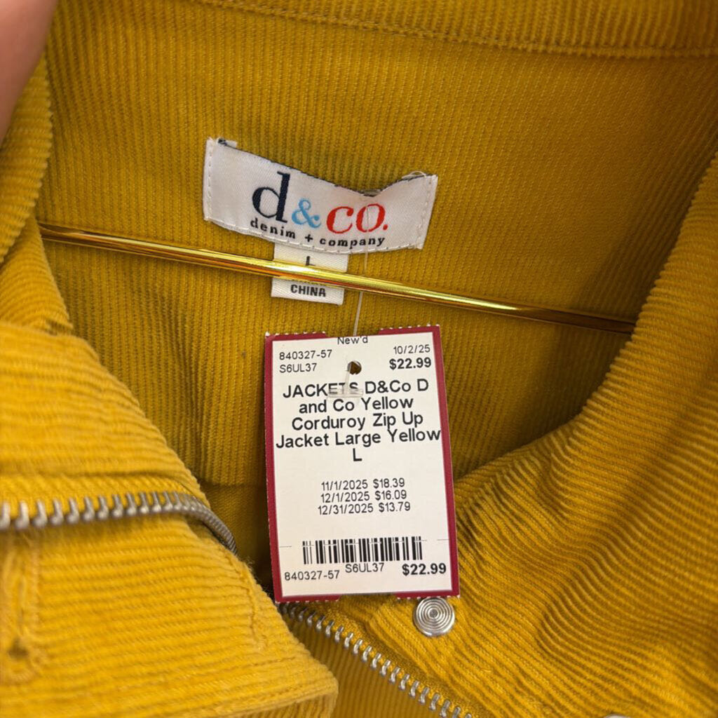 D and Co Yellow Corduroy Zip Up Jacket Large
