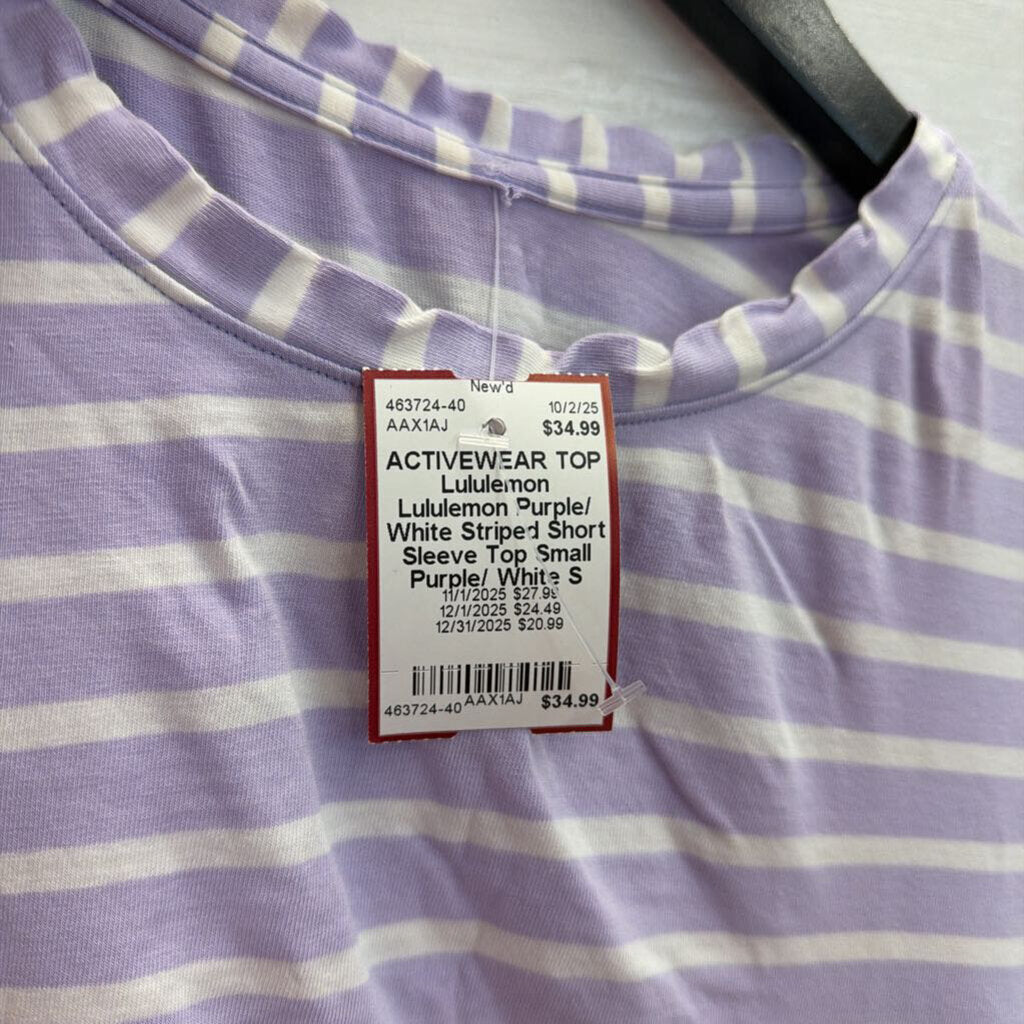 Lululemon Purple/ White Striped Short Sleeve Top Small