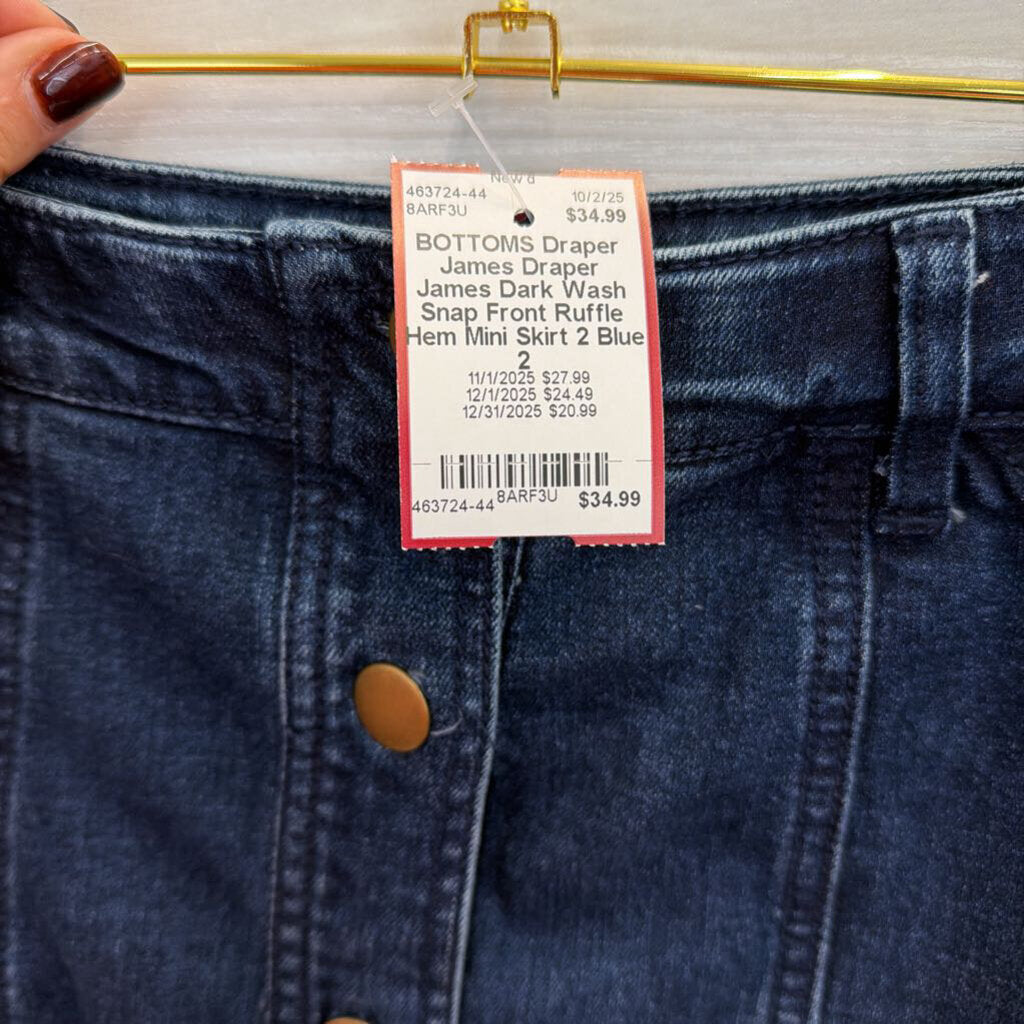 Draper James Dark Wash Snap Front Ruffle Hem Mini Skirt 2