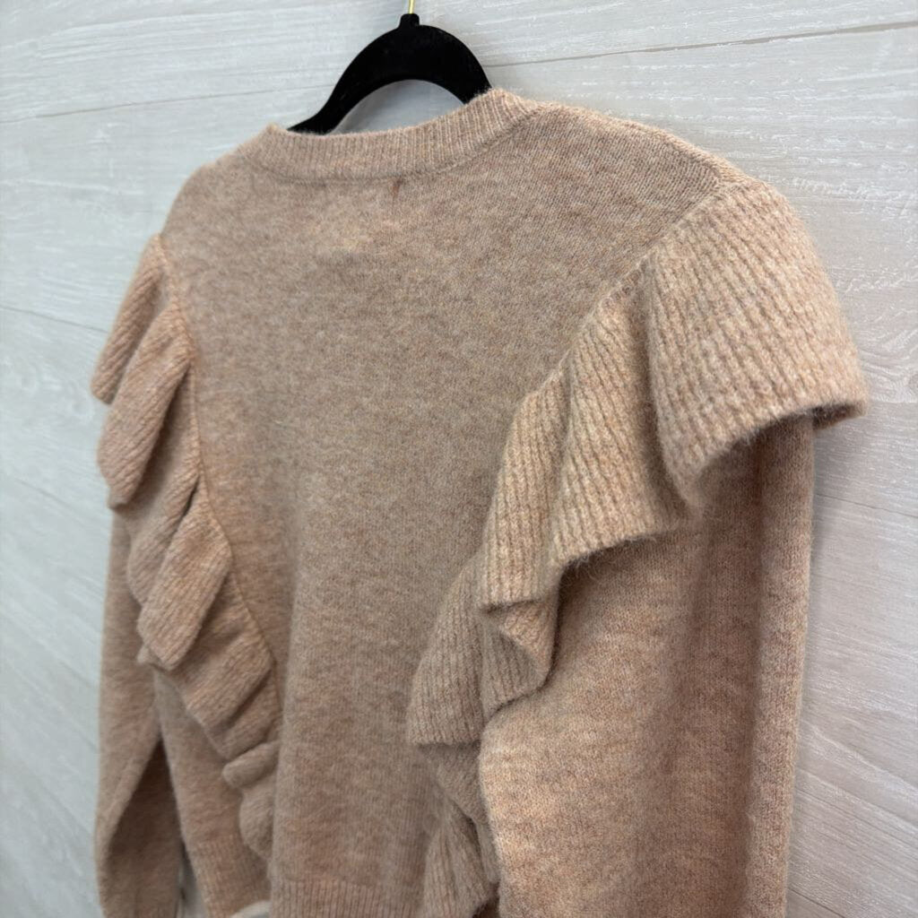 Cleobella Brown Soft Knit Ruffle Shoulder Long Sleeve Sweater Top Extra Small