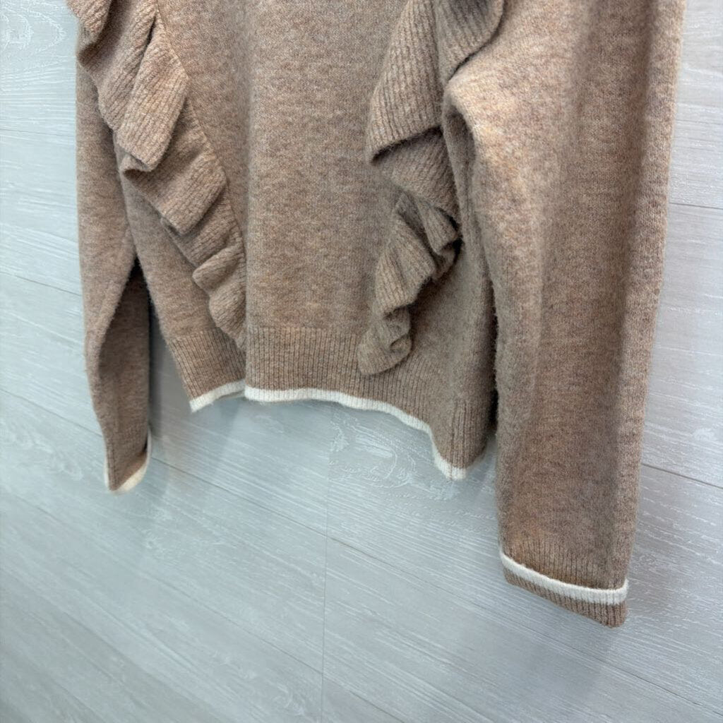 Cleobella Brown Soft Knit Ruffle Shoulder Long Sleeve Sweater Top Extra Small