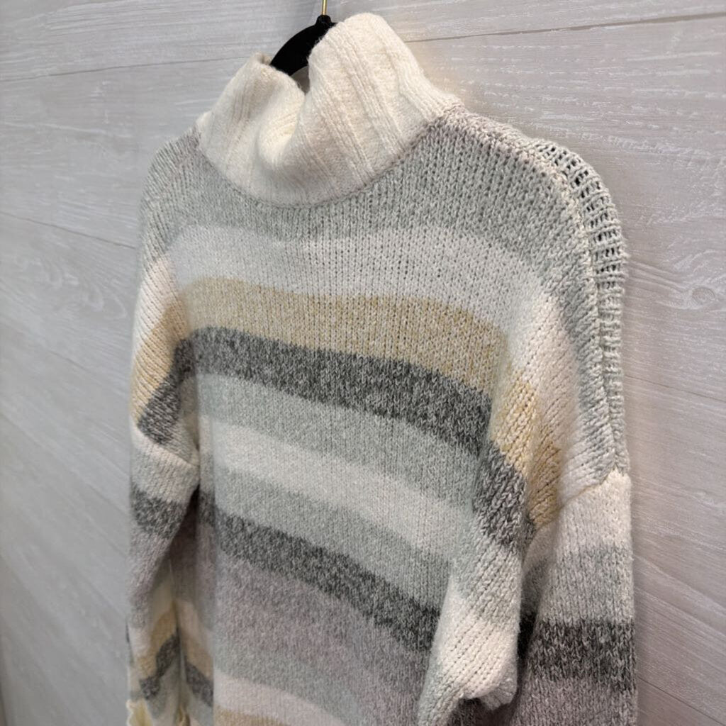 Eddie Bauer White/ Blue Striped Knit Mock Neck Sweater Medium