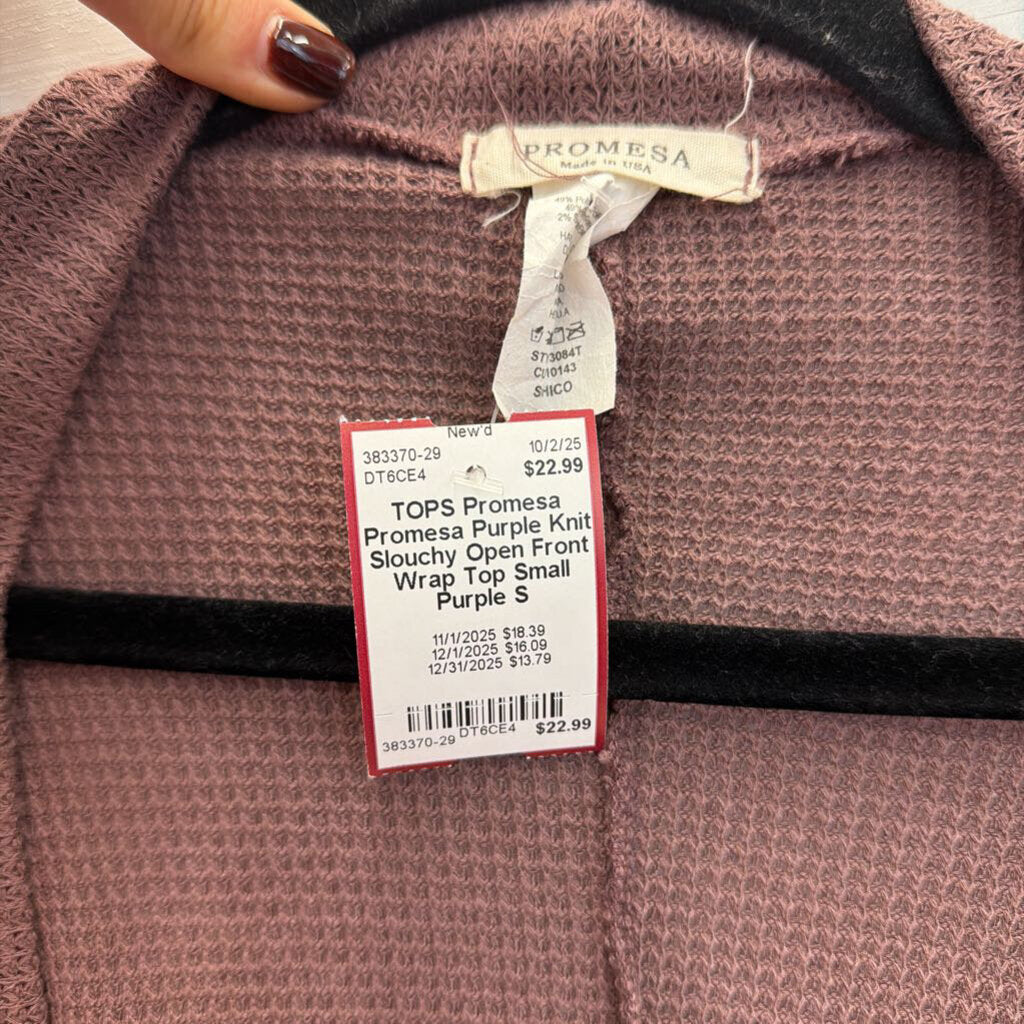 Promesa Purple Knit Slouchy Open Front Wrap Top Small