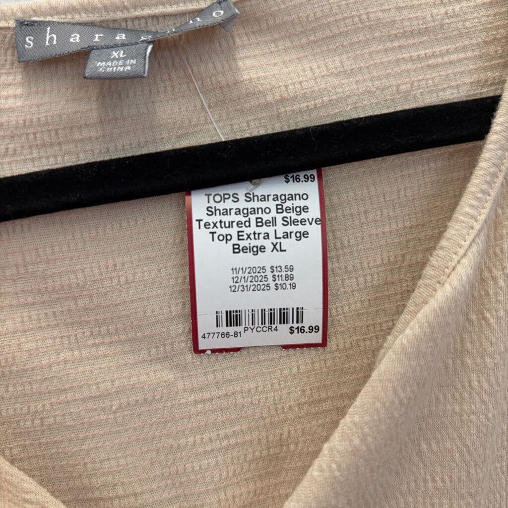 Sharagano Beige Textured Bell Sleeve Top Extra Large