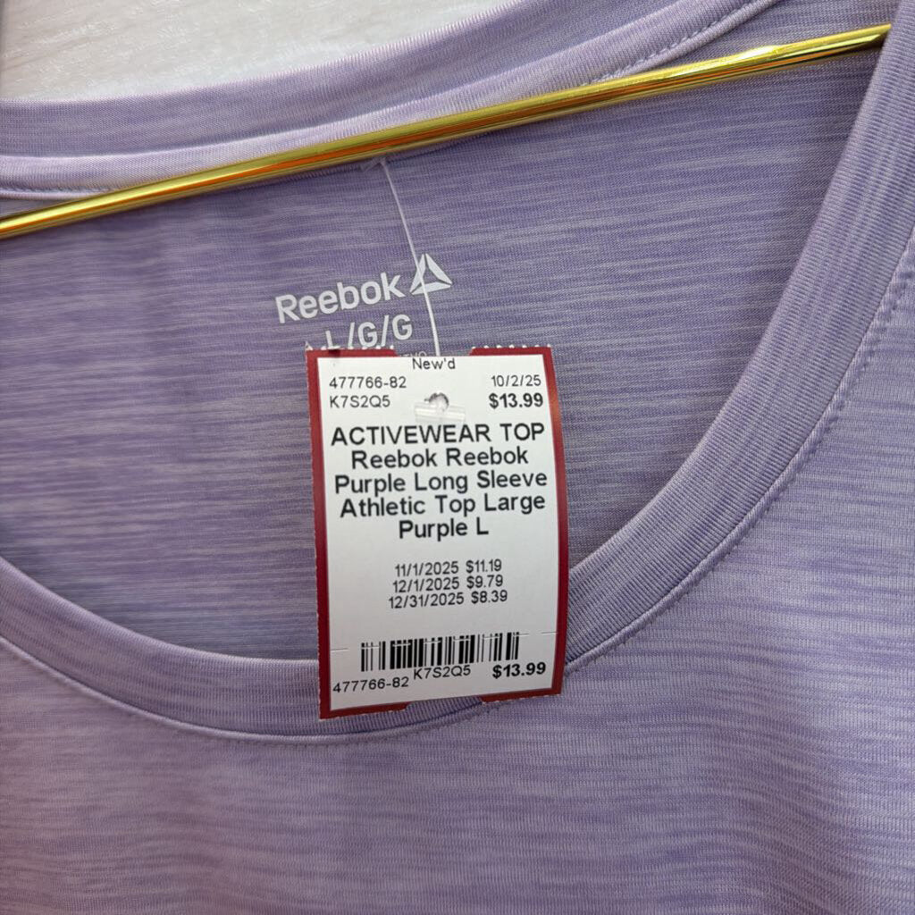 Reebok Purple Long Sleeve Athletic Top Large