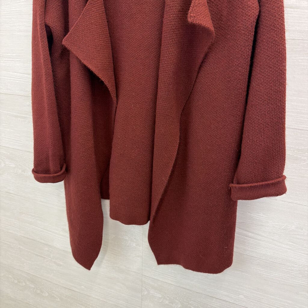 Burgundy Knit Open Front Long Sweater Large