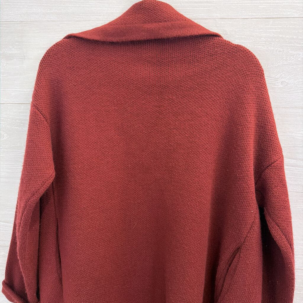 Burgundy Knit Open Front Long Sweater Large