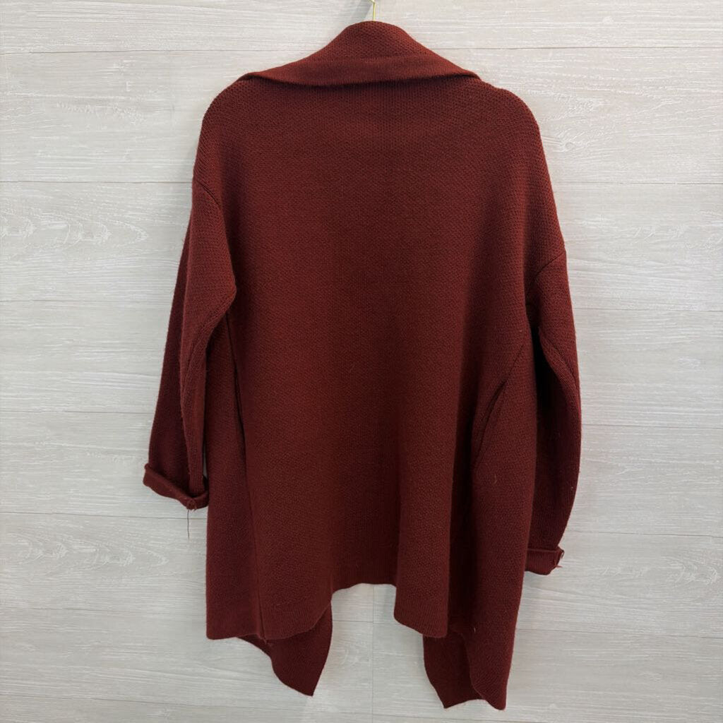 Burgundy Knit Open Front Long Sweater Large