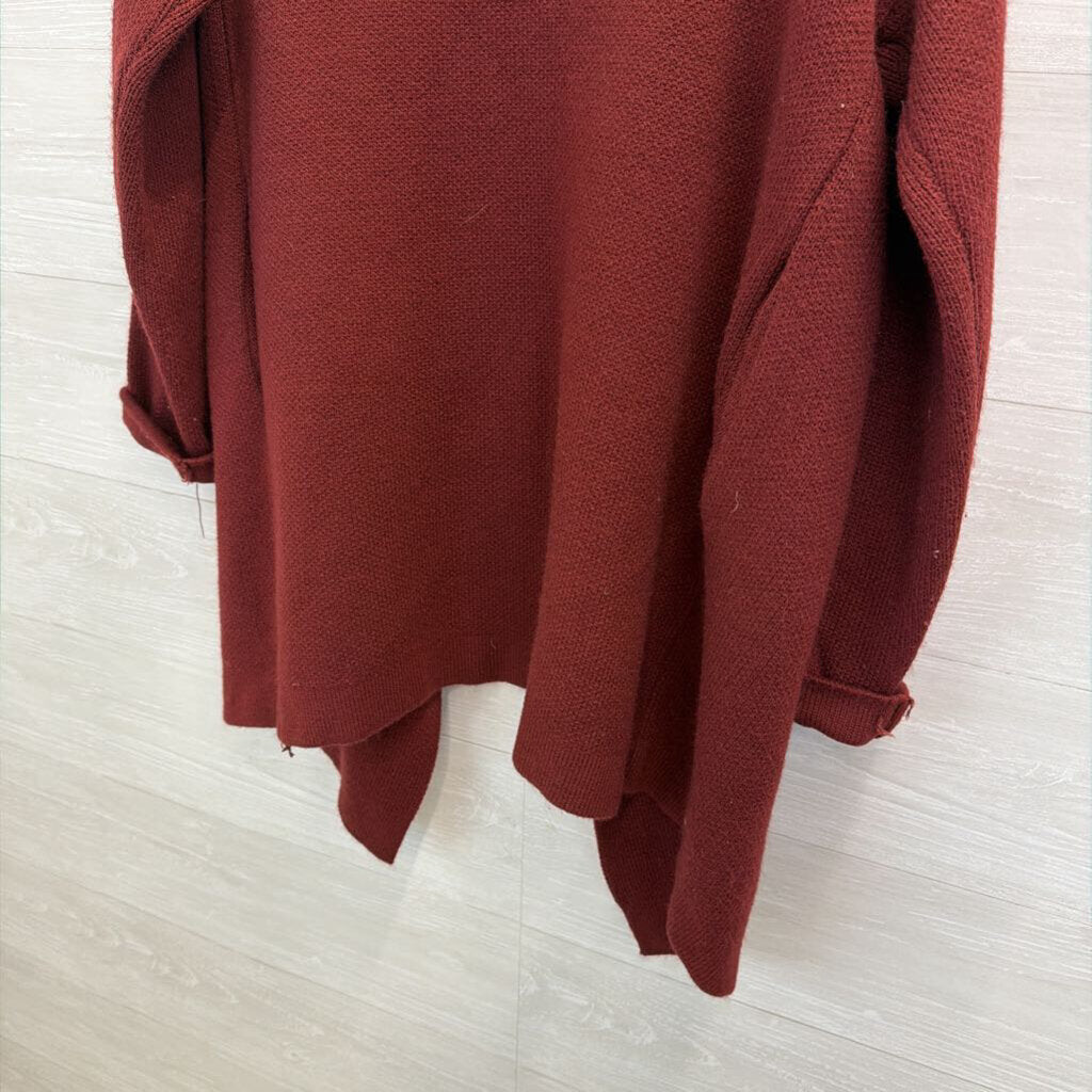 Burgundy Knit Open Front Long Sweater Large