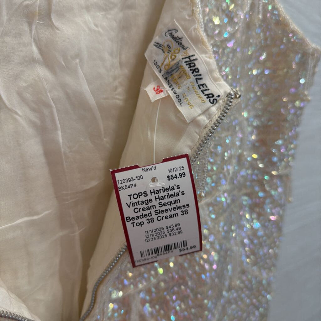 Vintage Harilela's Cream Sequin Beaded Sleeveless Top 38