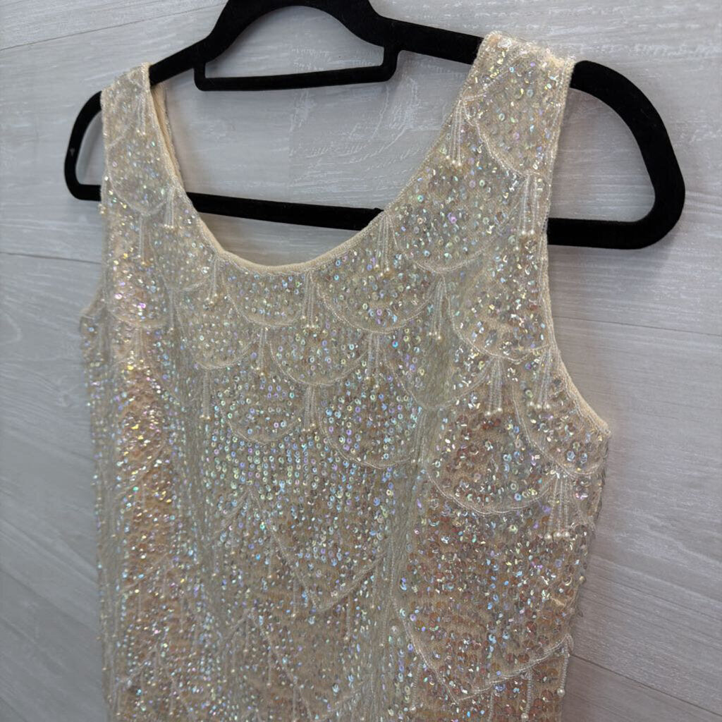 Vintage Harilela's Cream Sequin Beaded Sleeveless Top 38