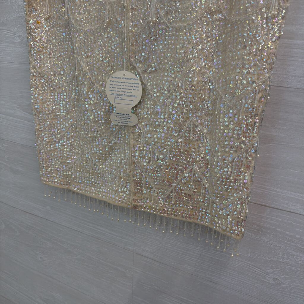 Vintage Harilela's Cream Sequin Beaded Sleeveless Top 38