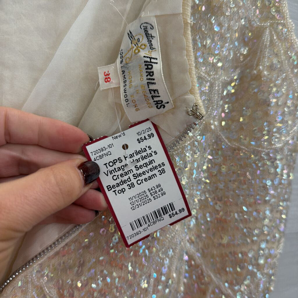 Vintage Harilela's Cream Sequin Beaded Sleeveless Top 38