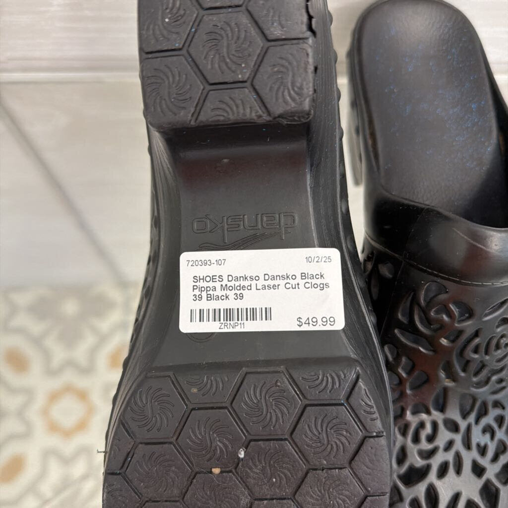 Dansko Black Pippa Molded Laser Cut Clogs 39