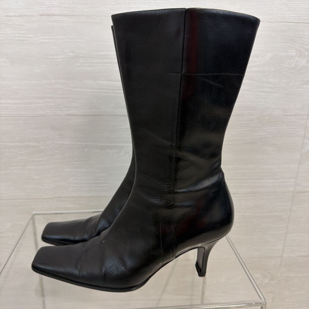 Prada Black Leather Square Toe Calf Zip Side Boots 39