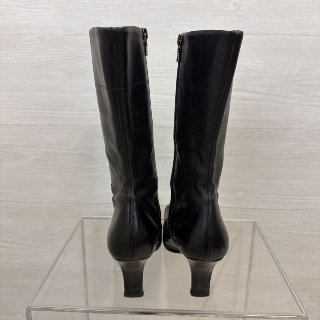 Prada Black Leather Square Toe Calf Zip Side Boots 39