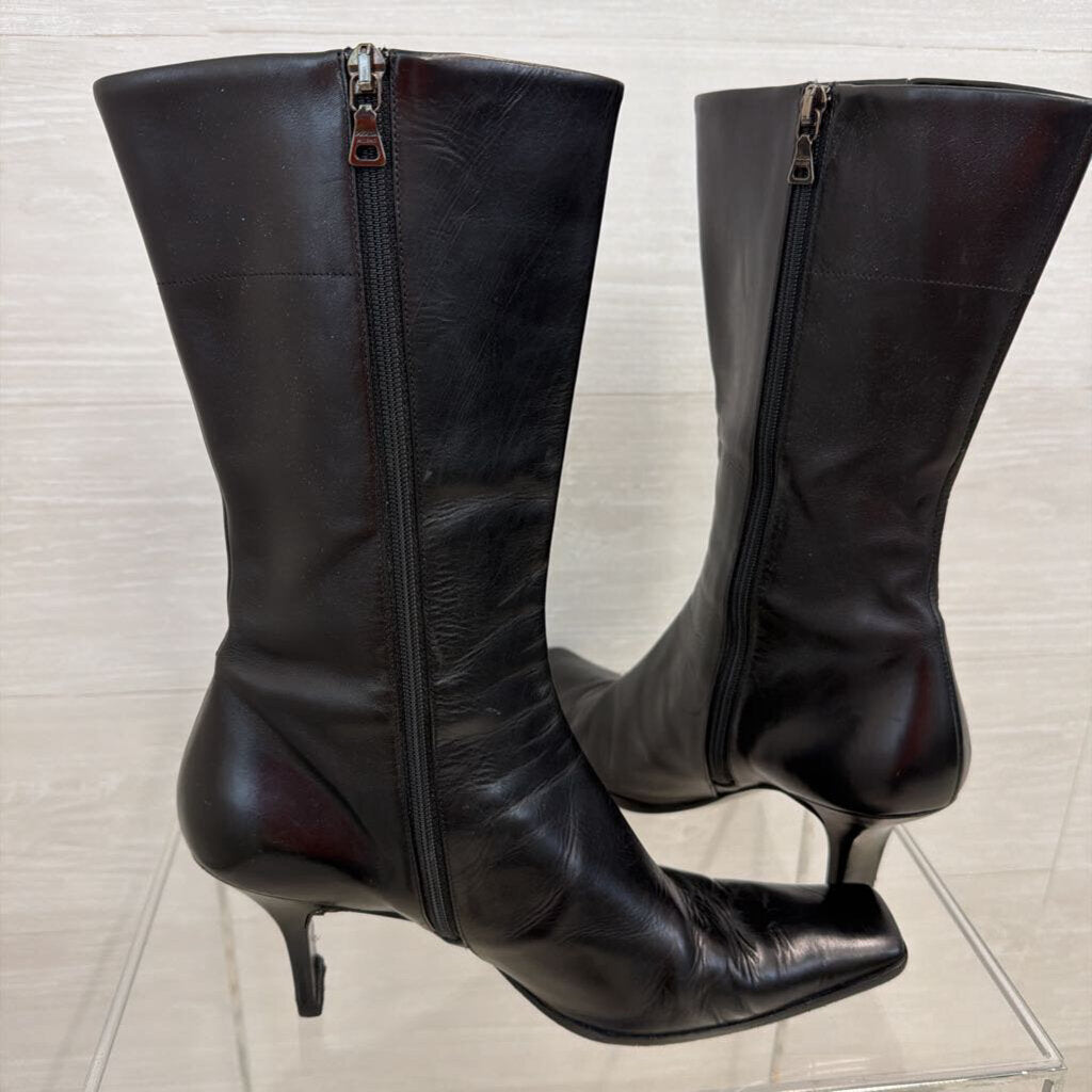Prada Black Leather Square Toe Calf Zip Side Boots 39