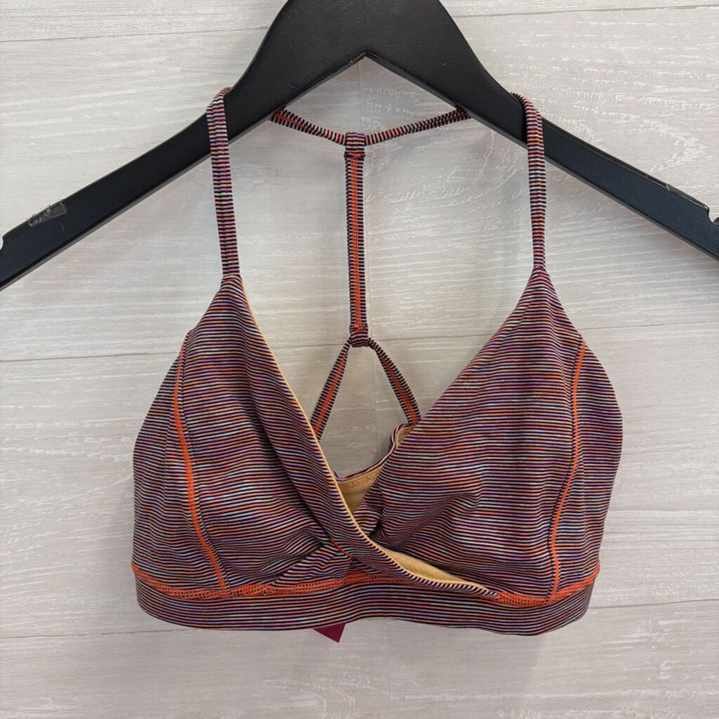 Lululemon Orange/ Multi Striped V Neck Sports Bra 6