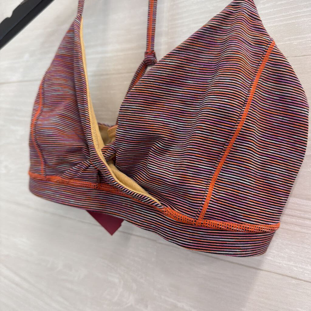 Lululemon Orange/ Multi Striped V Neck Sports Bra 6