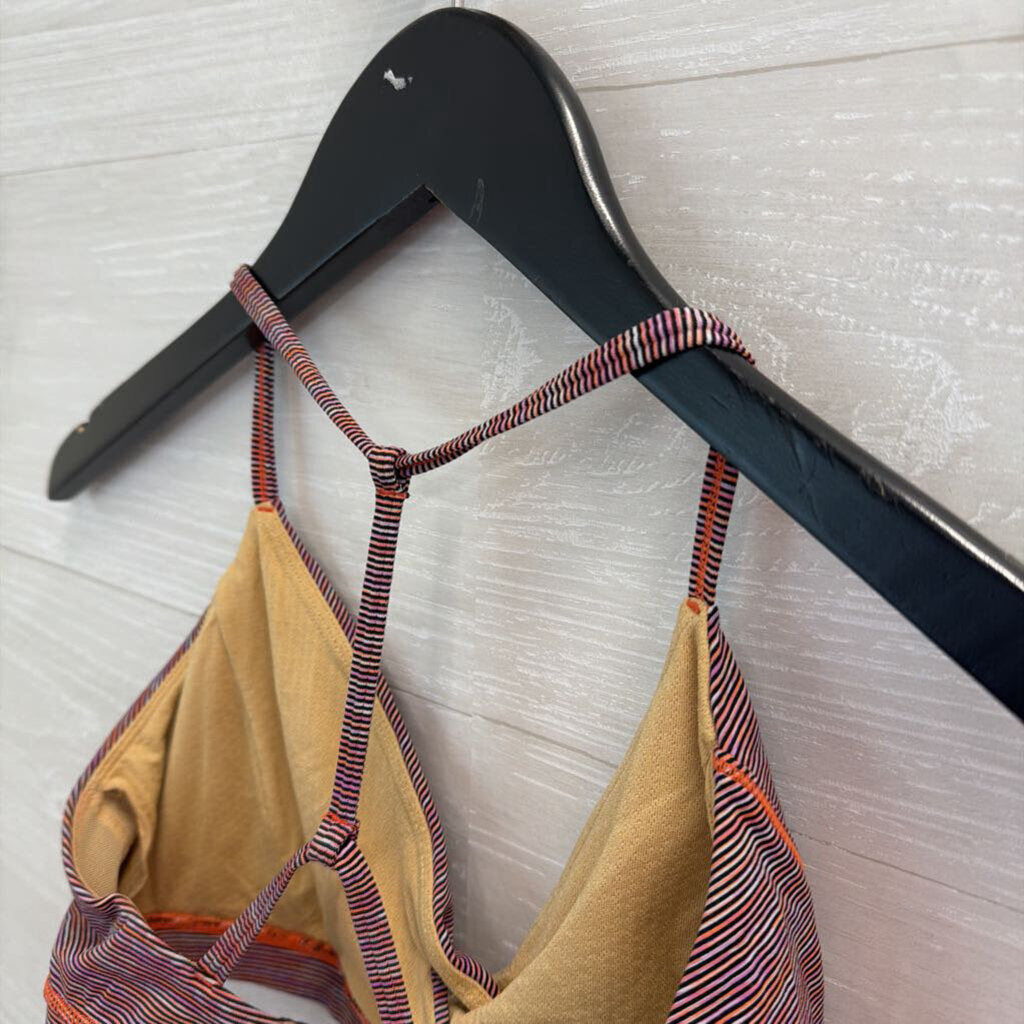 Lululemon Orange/ Multi Striped V Neck Sports Bra 6
