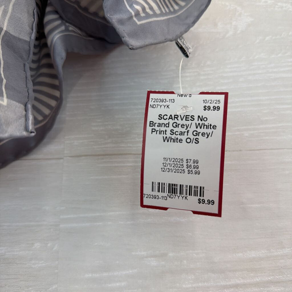 Grey/ White Print Scarf