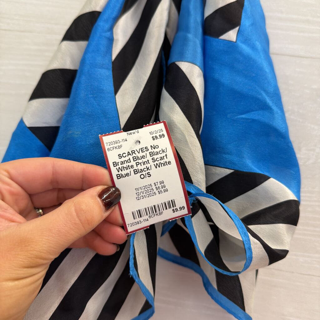 Blue/ Black/ White Print Scarf