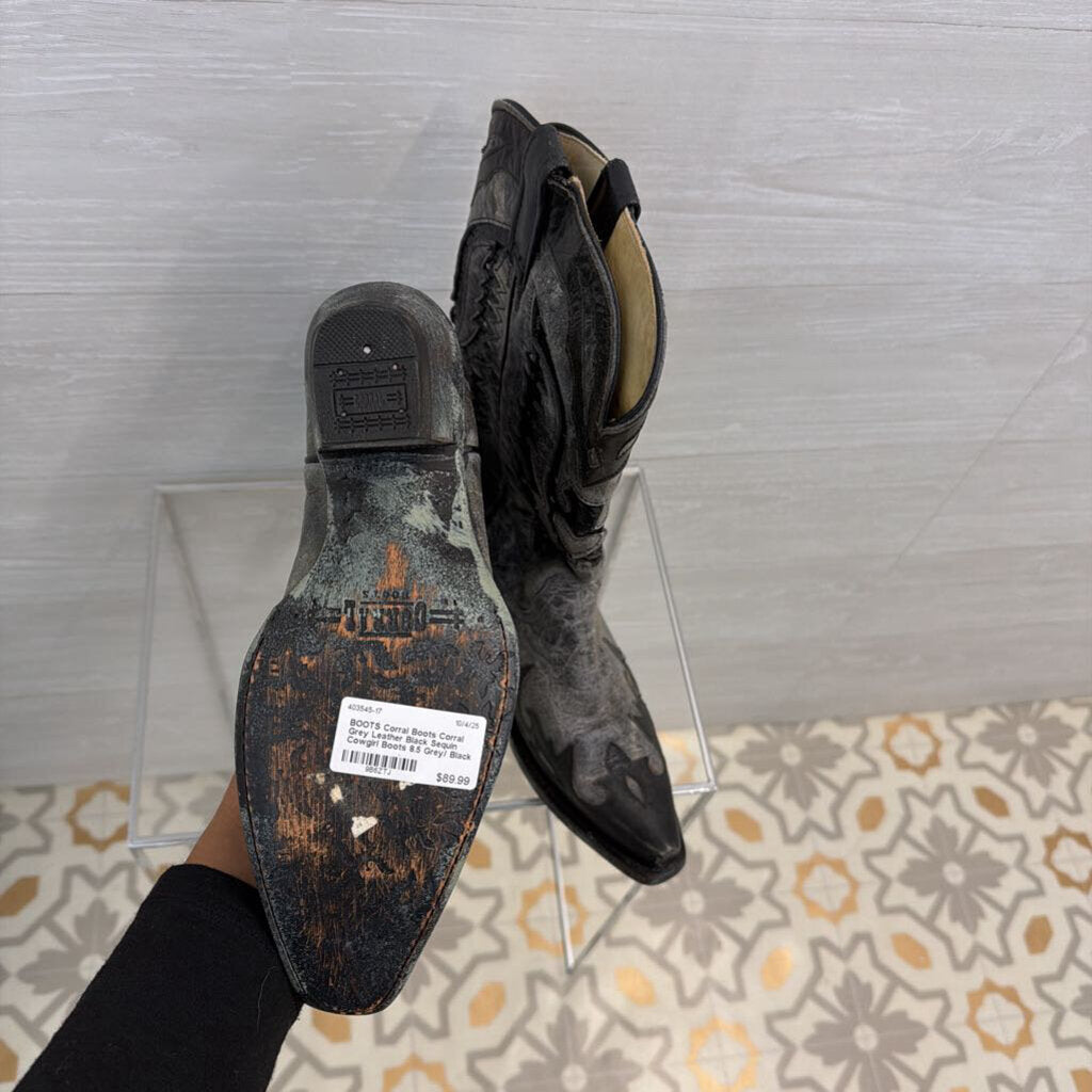 Corral Grey Leather Black Sequin Cowgirl Boots 8.5