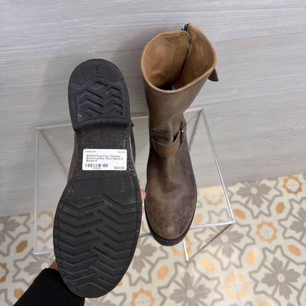 Frye Veronica Brown Leather Short Boots 9