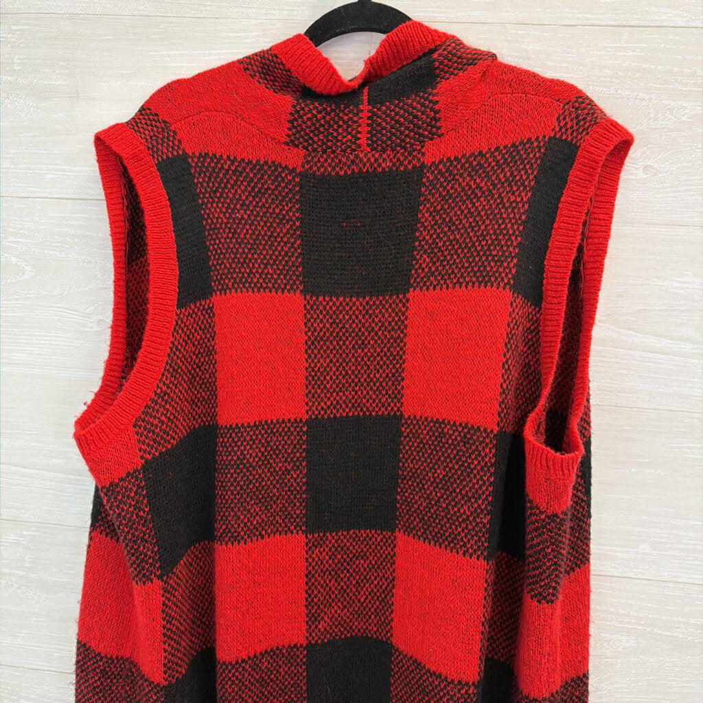 Cato Red/ Black Knit Gingham Open Front Sleeveless Duster 18/20W