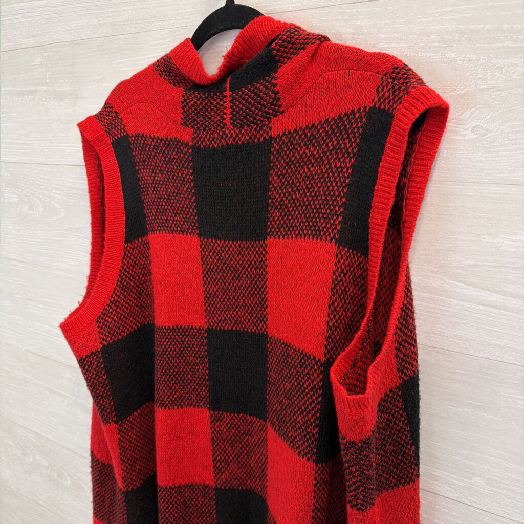 Cato Red/ Black Knit Gingham Open Front Sleeveless Duster 18/20W