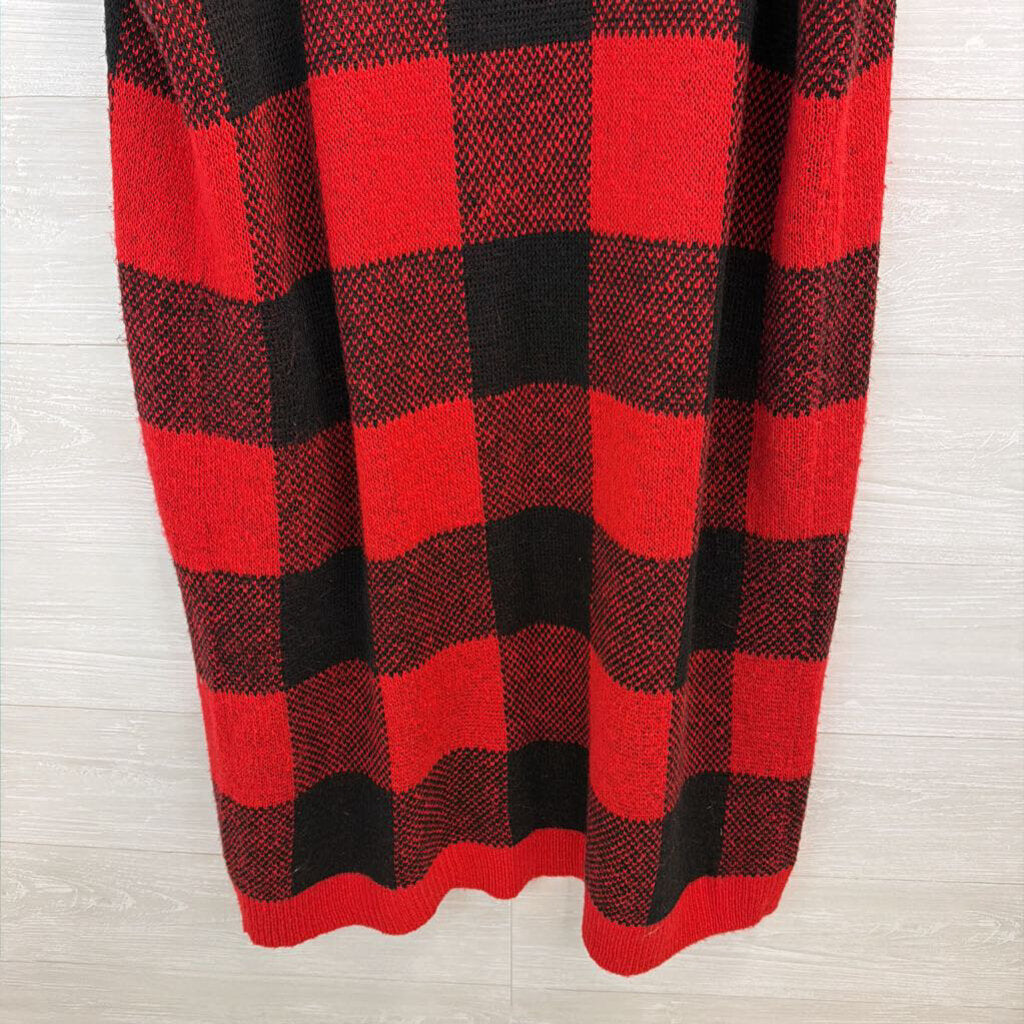 Cato Red/ Black Knit Gingham Open Front Sleeveless Duster 18/20W