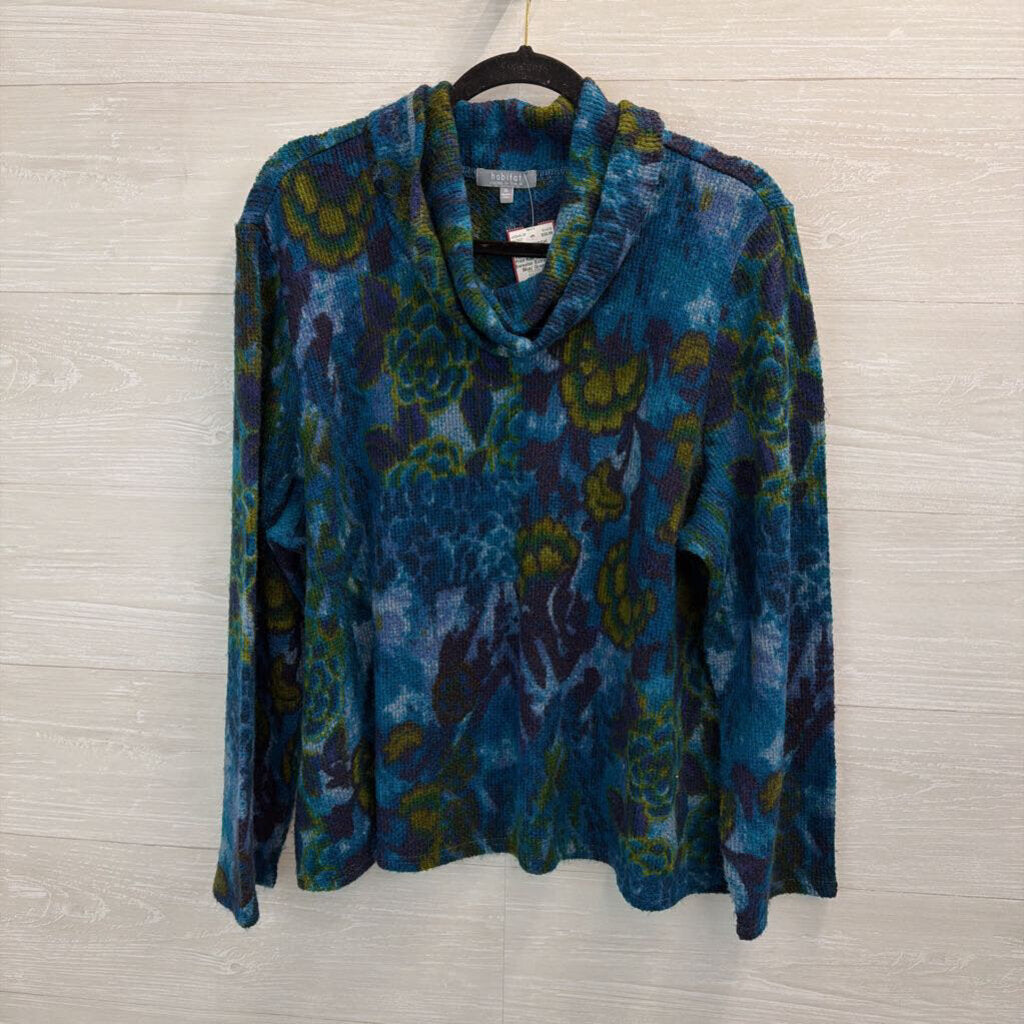 Habitat Blue/ Green Print Knit Turtleneck Sweater Extra Large