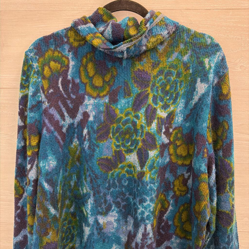 Habitat Blue/ Green Print Knit Turtleneck Sweater Extra Large