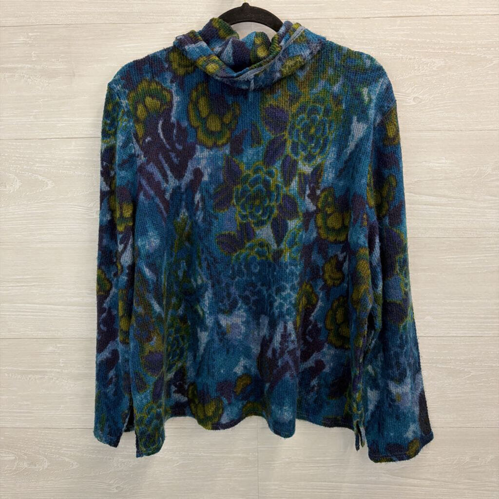 Habitat Blue/ Green Print Knit Turtleneck Sweater Extra Large
