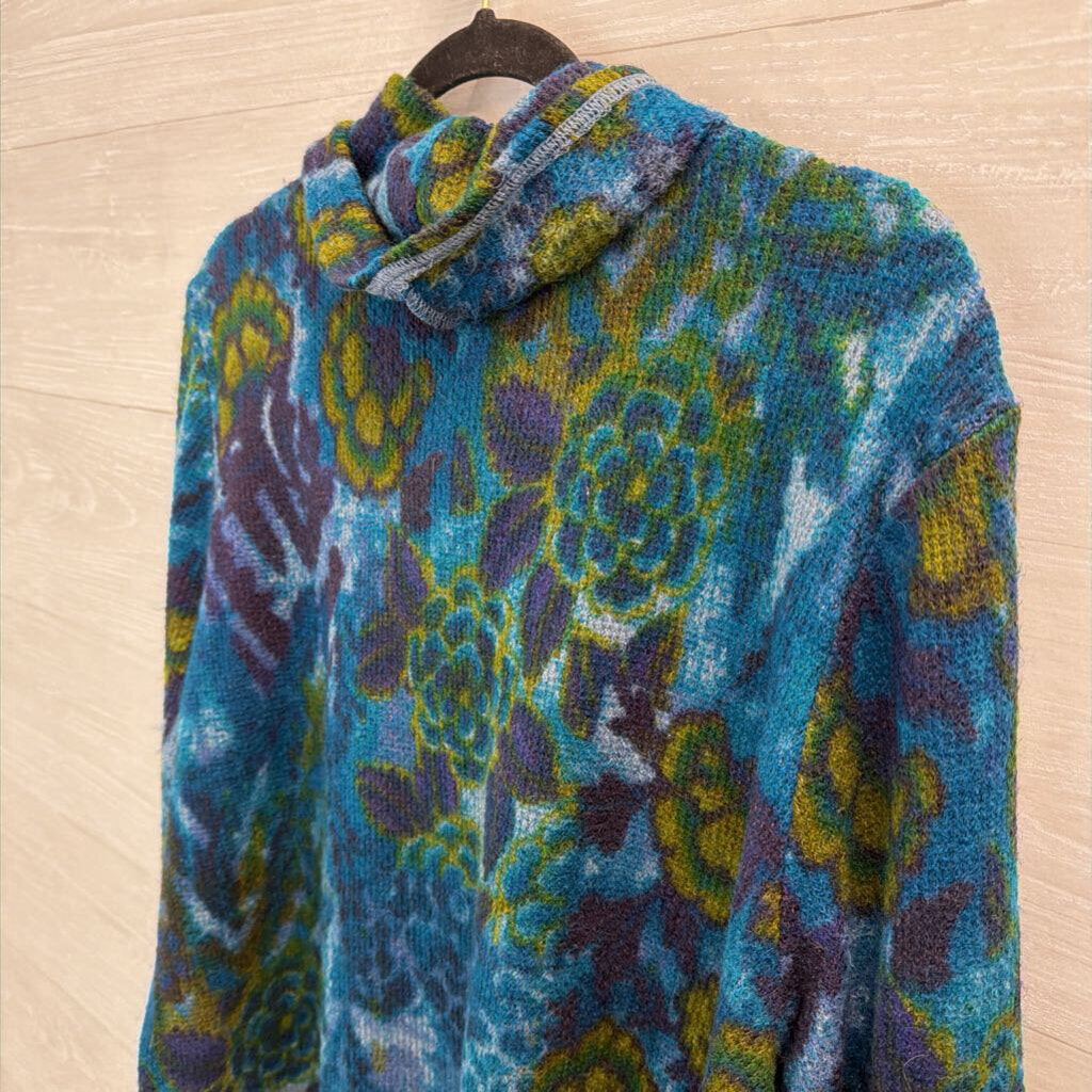 Habitat Blue/ Green Print Knit Turtleneck Sweater Extra Large