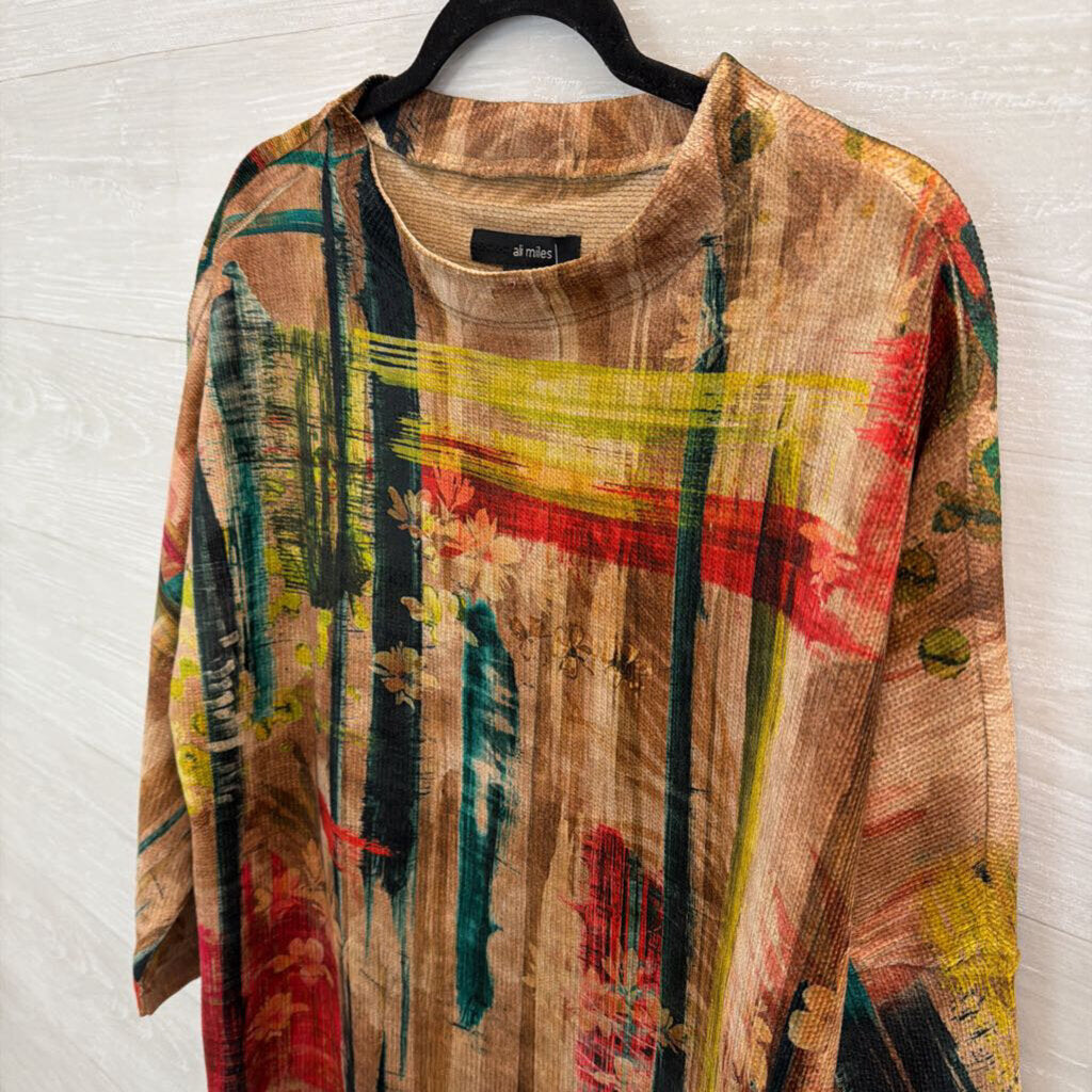 Ali Miles Brown/ Multi Print Soft Long Sleeve Top 2X