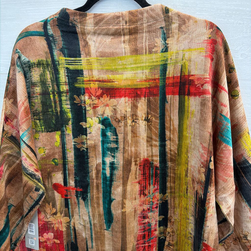 Ali Miles Brown/ Multi Print Soft Long Sleeve Top 2X