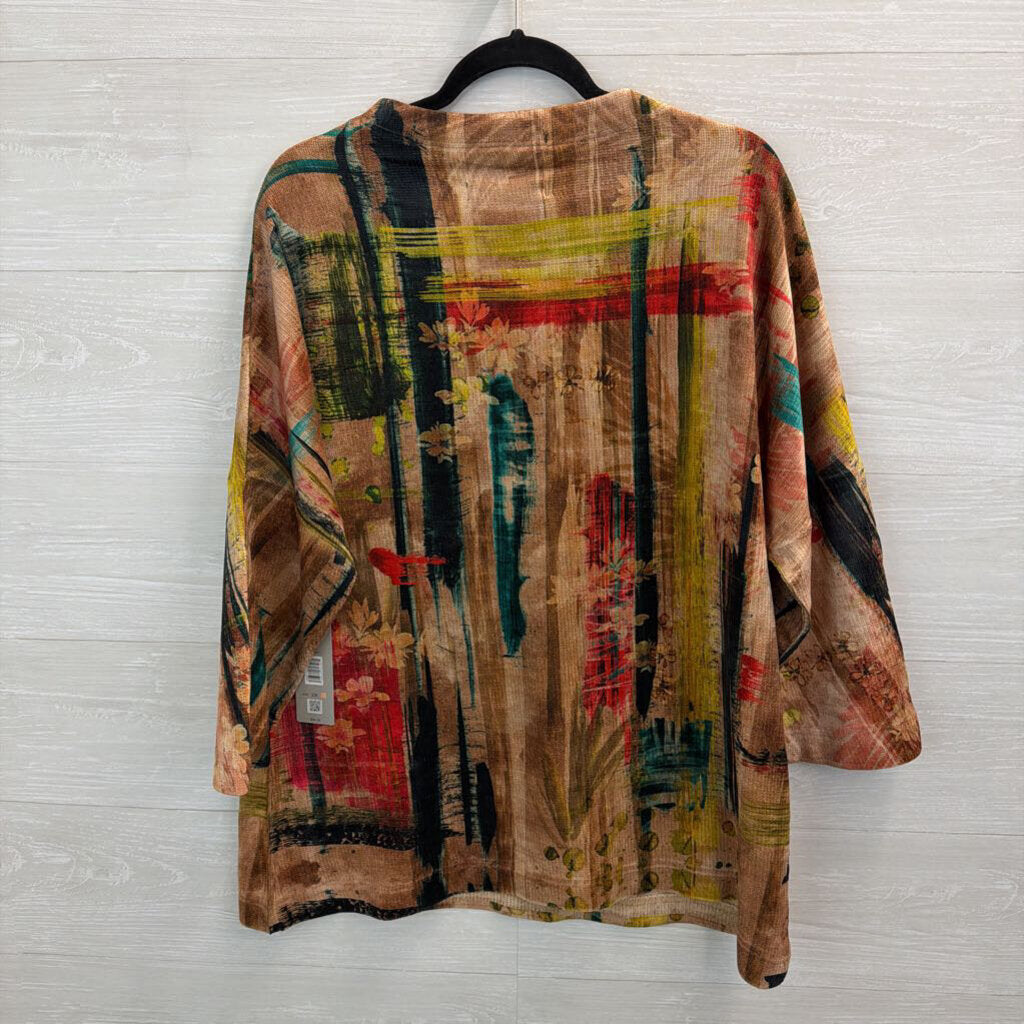 Ali Miles Brown/ Multi Print Soft Long Sleeve Top 2X