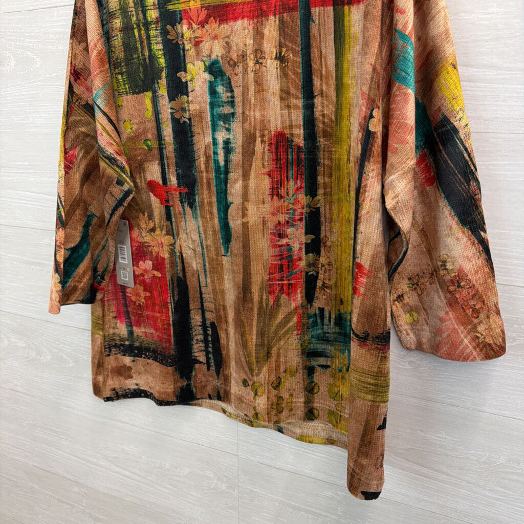 Ali Miles Brown/ Multi Print Soft Long Sleeve Top 2X