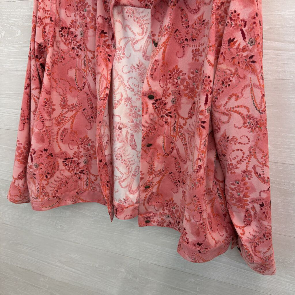 CJ Banks Pink Print Soft Long Sleeve Shacket Top 1X