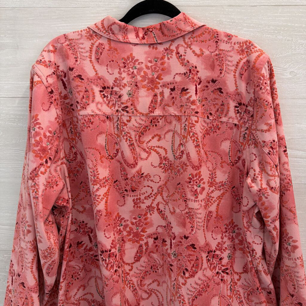 CJ Banks Pink Print Soft Long Sleeve Shacket Top 1X