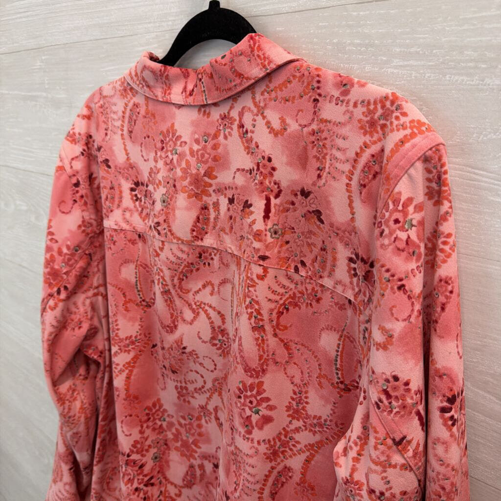 CJ Banks Pink Print Soft Long Sleeve Shacket Top 1X