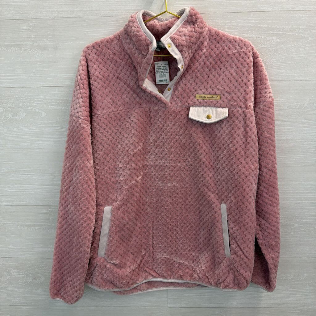 Simply Southern Pink Soft Fuzzy Long Sleeve Pullover Extra Large