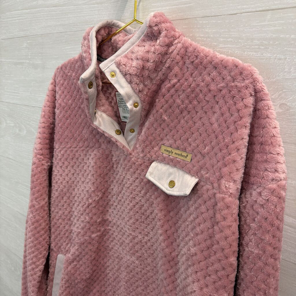 Simply Southern Pink Soft Fuzzy Long Sleeve Pullover Extra Large