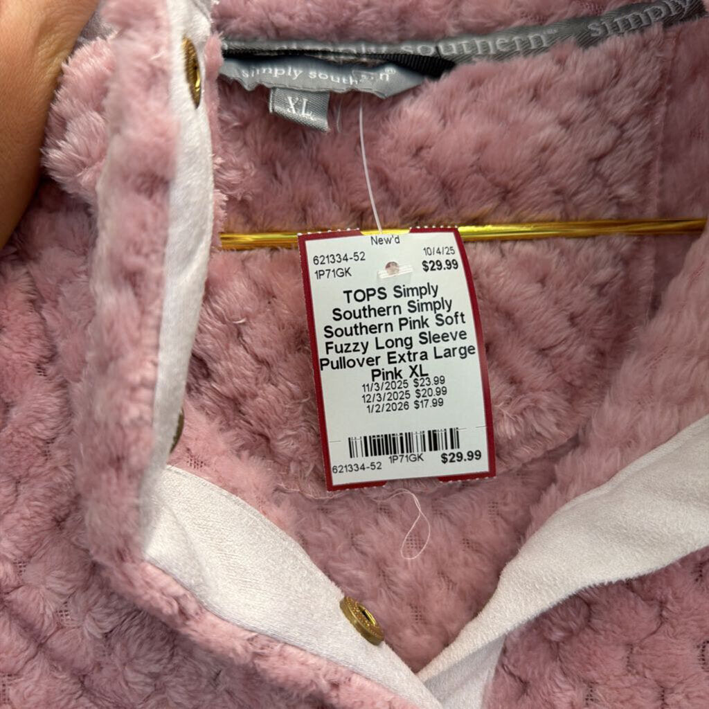 Simply Southern Pink Soft Fuzzy Long Sleeve Pullover Extra Large
