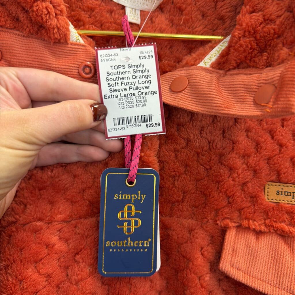 Simply Southern Orange Soft Fuzzy Long Sleeve Pullover Extra Large