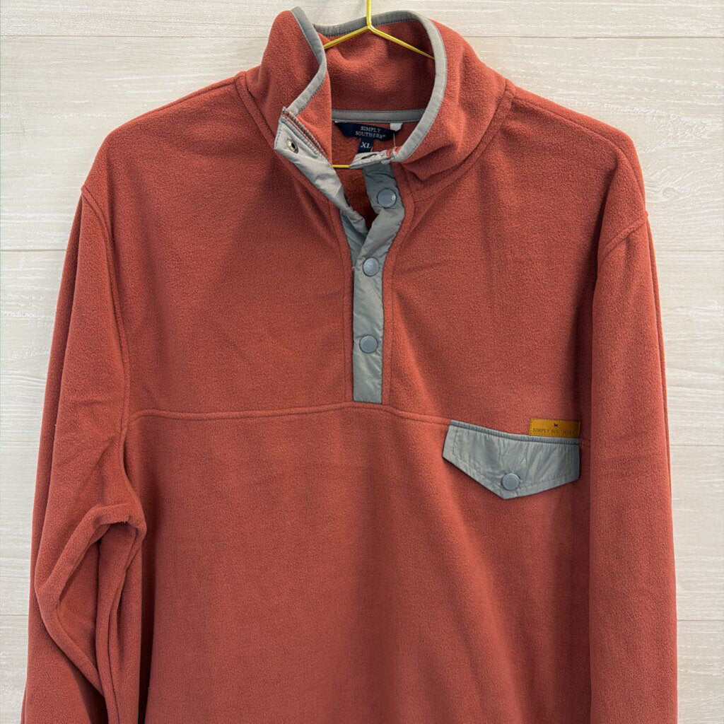 Simply Southern Orange/ Grey Fleece Long Sleeve Pullover Extra Large
