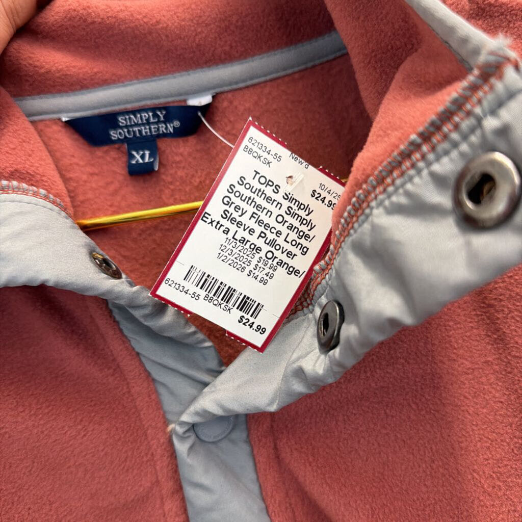 Simply Southern Orange/ Grey Fleece Long Sleeve Pullover Extra Large